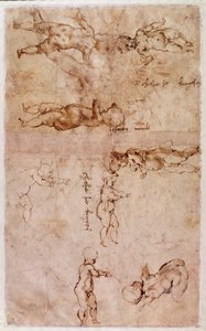 Page of sketches of babies or cherubs by Michelangelo Buonarroti